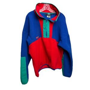 Vintage Columbia Men’s L Half Zip Fleece Blue Red Green Trim 90s Retro